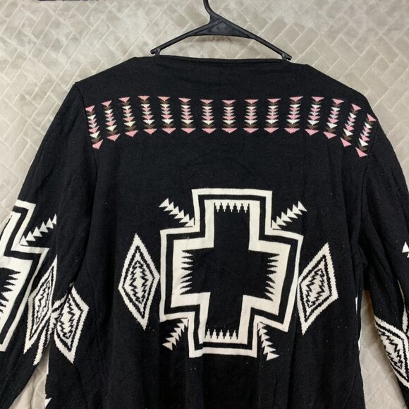 Allie & Rob Womens M Cardigan Sweater Black Aztec Print Geometric Open Front - Picture 13 of 16